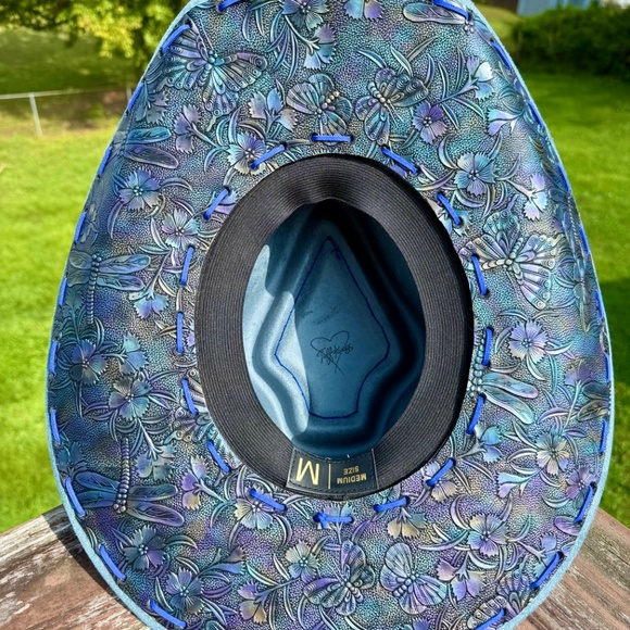 Maleficent Inspired Burned Cowboy Hat with Butterfly Dragonfly Leather - Picture 5 of 6